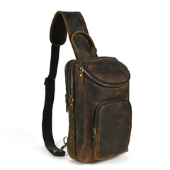 Sling bag for big man - leather texture and stitching detail close-up