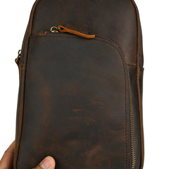 Dark Brown Vintage Leather Sling Backpack for Men - iwalletsmen