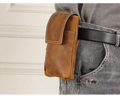 Brown Leather Belt Phone Pouch 
