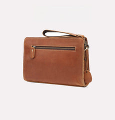 Brown Leather Clutch Wristlet 