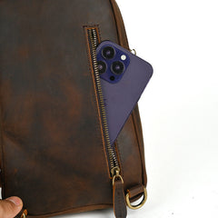 Brown Vintage Leather Sling Backpack for Men - iwalletsmen