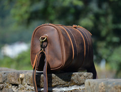 Brown Leather Barrel Crossbody Bag Mens Barrel Leather Bag Small Barrel Shoulder Bag - iwalletsmen