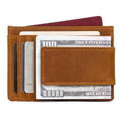 Brown Leather Magnetic Money Clip Wallet Card Holder wallet with Money Clip - iwalletsmen