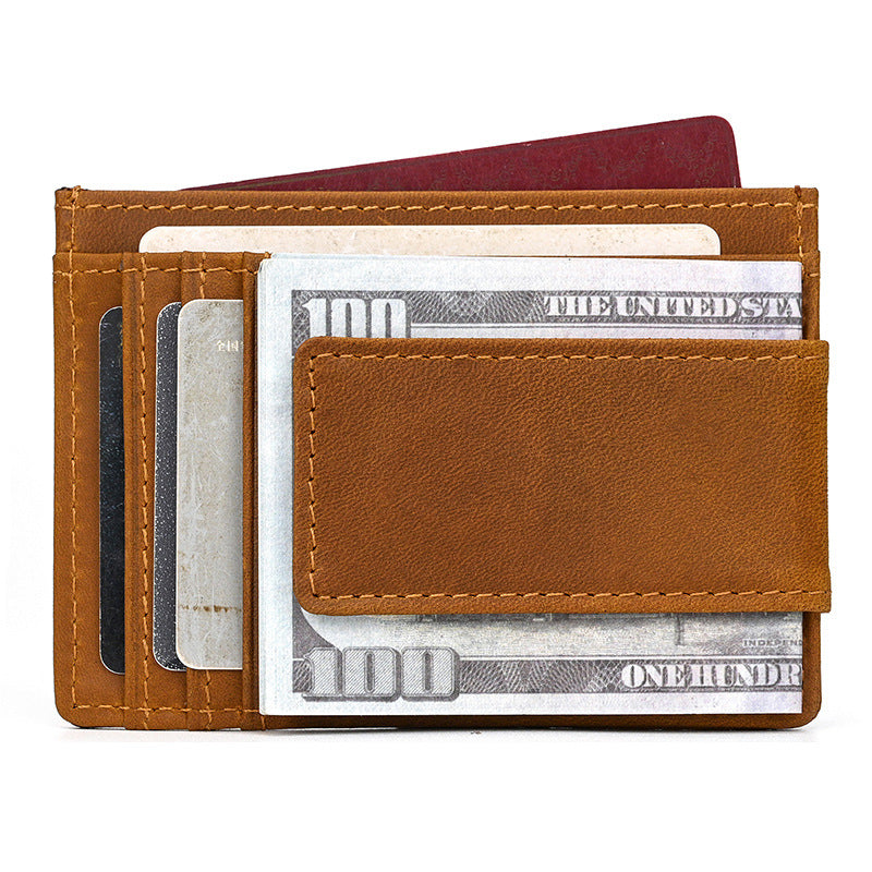 Brown Leather Magnetic Money Clip Wallet Card Holder wallet with Money Clip - iwalletsmen