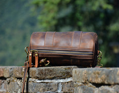 Brown Leather Barrel Crossbody Bag Mens Barrel Leather Bag Small Barrel Shoulder Bag - iwalletsmen