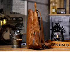 Large leather sling backpack - additional angle