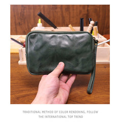 Green  Leather Wristlet Clutch Wallet for Men Leather Phone Clutch Wallet - iwalletsmen