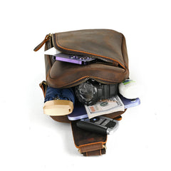 Dark Brown Sling Leather Backpack 