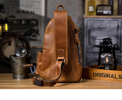 Sling bag for big man - leather edge and stitching detail