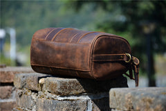 Brown Leather Barrel Crossbody Bag Mens Barrel Leather Bag Small Barrel Shoulder Bag - iwalletsmen