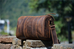 Brown Leather Barrel Crossbody Bag Mens Barrel Leather Bag Small Barrel Shoulder Bag - iwalletsmen