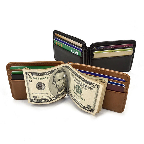 Bifold Leather Wallet with Money Clip 