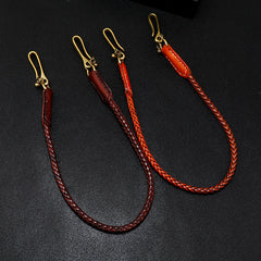 Brown Leather Braided Biker Wallet Chains Handmade Leather Pants Chain For Men