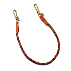 Brown Leather Braided Biker Wallet Chains Handmade Leather Pants Chain For Men