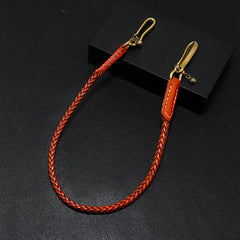 Brown Leather Braided Biker Wallet Chains Handmade Leather Pants Chain For Men