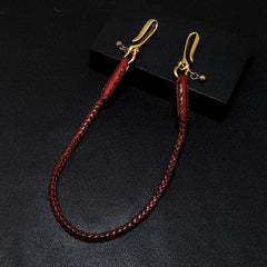 Coffee Leather Braided Biker Wallet Chains Handmade Leather Pants Chain For Men