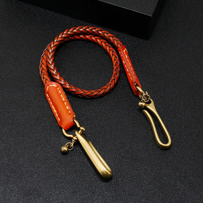 Brown Leather Braided Biker Wallet Chains Handmade Leather Pants Chain For Men