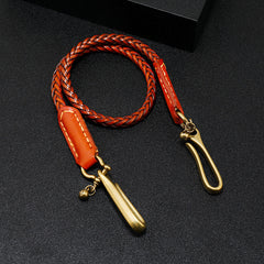 Brown Leather Braided Biker Wallet Chains Handmade Leather Pants Chain For Men