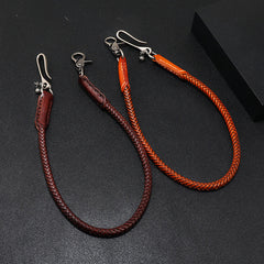 Brown Leather Braided Biker Wallet Chain Handmade Leather Pants Chain For Men