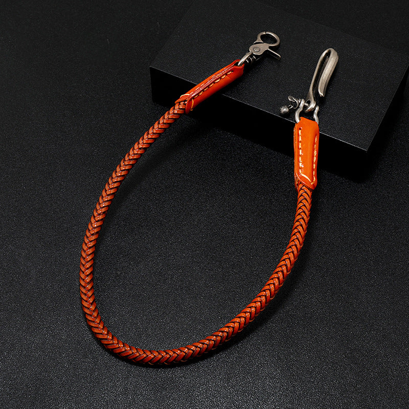 Brown Leather Braided Biker Wallet Chain Handmade Leather Pants Chain For Men