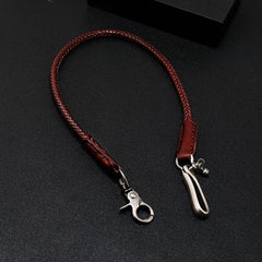 Brown Leather Braided Biker Wallet Chain Handmade Leather Pants Chain For Men