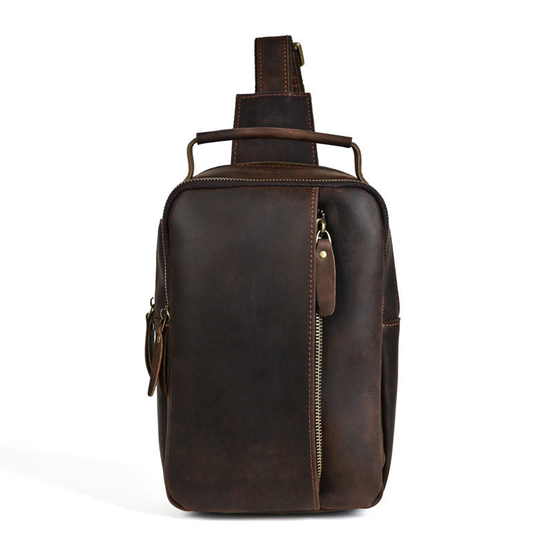 Brown Leather Sling Bag for Men Full Grain Leather Sling Bag - iwalletsmen