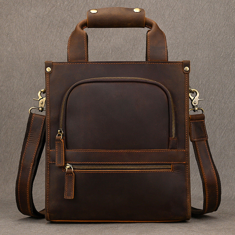 Brown Leather Vertical Briefcase Business Handbag for Men Office Handbag for Men - iwalletsmen