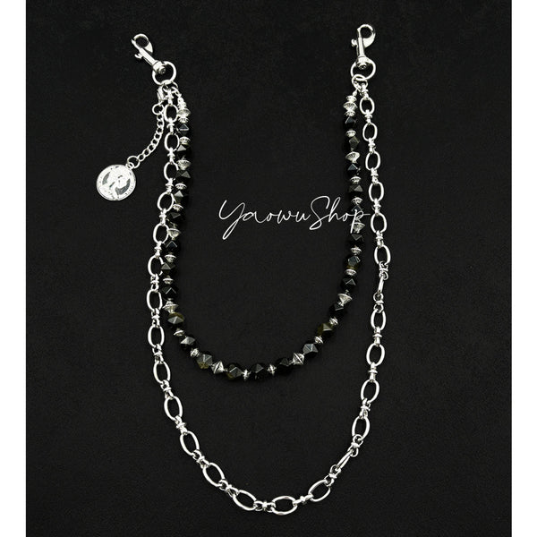 Beaded Wallet Chain Womens White Stone Wallet Chain Double Wallet Chain - iChainWallets