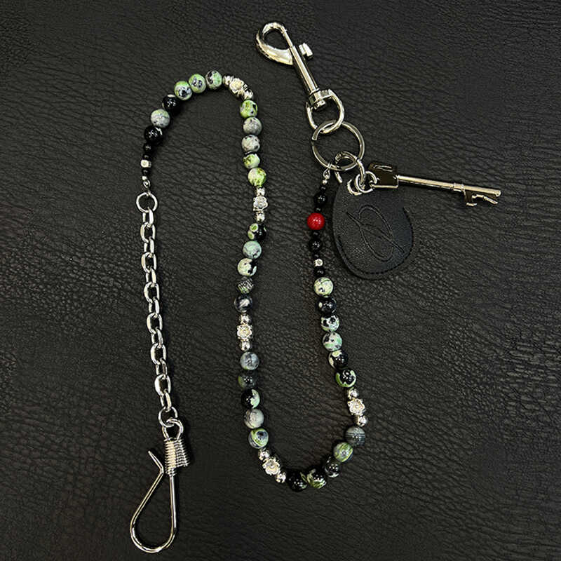 Green Ball Pants Chain Ball Wallet Chain Stone Beaded Wallet Chain Long Bead Wallet Chain - iChainWallets
