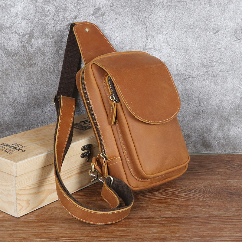 Brown Leather Sling Bag for Men Crossbody Leather Sling Bag Leather Sling Crossbody Bag - iwalletsmen