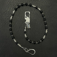 Black Beaded Wallet Chain Turquoise Stone Bead Wallet Chain - iChainWallets