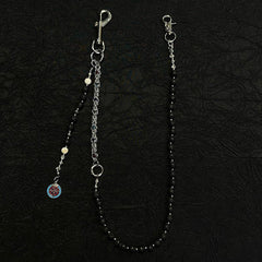 Black Lavastone Beaded Wallet Chain Long Bead Wallet Chain for Women - iChainWallets