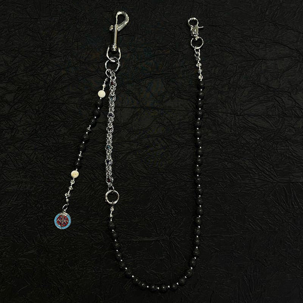 Black Lavastone Beaded Wallet Chain Long Bead Wallet Chain for Women - iChainWallets