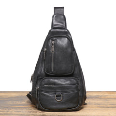 Black Leather Sling Bag for Men Crossbody Leather Sling Bag Leather Sling Crossbody Bag - iwalletsmen