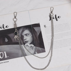 Cute Womens Pearls Jeans Chain Silver Double Layers Astronaut Wallet Chains Jeans Chain For Women