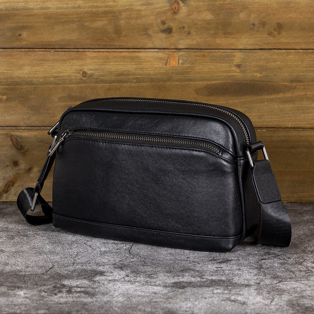 Small Mens Black Leather Crossbody Bag - iwalletsmen