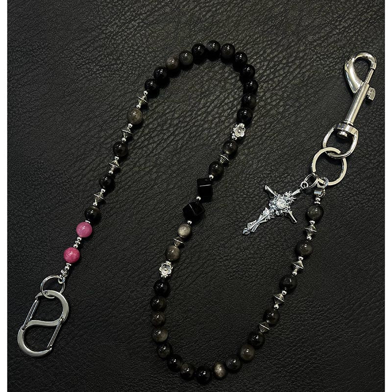 Black Turquoise Stone Bead Wallet Chain Beaded Wallet Chain - iChainWallets