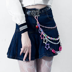 Cute Womens Strawberry Plastics Jeans Chain Colorful Light Double Layers Panties Chains For Women