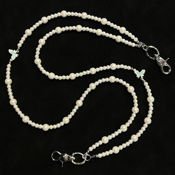 Long Double Beaded Wallet Chain Pearl Bead Wallet Chain for Women - iChainWallets