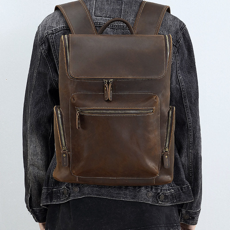 Dark Brown Leather 15 inch Laptop Backpack