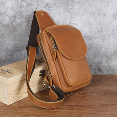 Brown Leather Sling Bag for Men Crossbody Leather Sling Bag Leather Sling Crossbody Bag - iwalletsmen