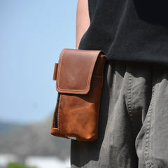 Brown Leather Belt Phone Pouch Mens Belt Pouch Leather Phone Belt Pouch - iwalletsmen