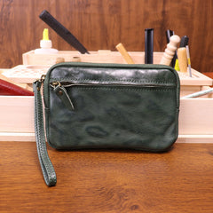 Green  Leather Wristlet Clutch Wallet for Men 