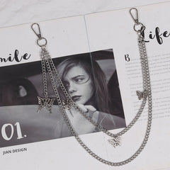 Cute Womens Pearls Jeans Chain Silver Double Layers Astronaut Wallet Chains Jeans Chain For Women