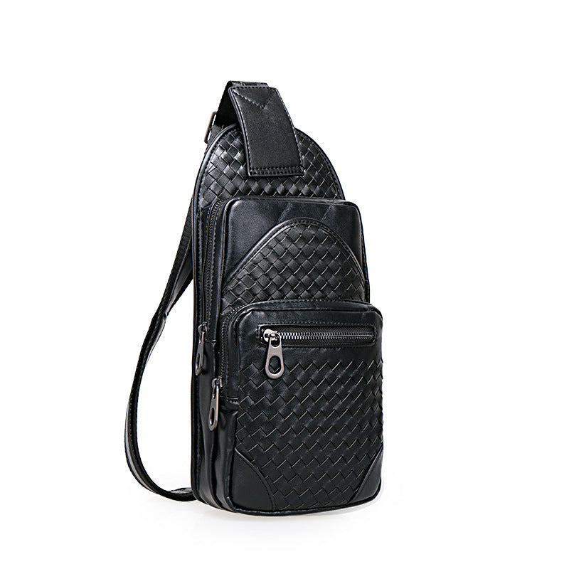Braided Leather Sling Bag Mens Cool Chest Bag Crossbody Backpack One Strap Backpack for Men