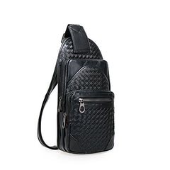 Braided Leather Sling Bag Mens Cool Chest Bag Crossbody Backpack One Strap Backpack for Men