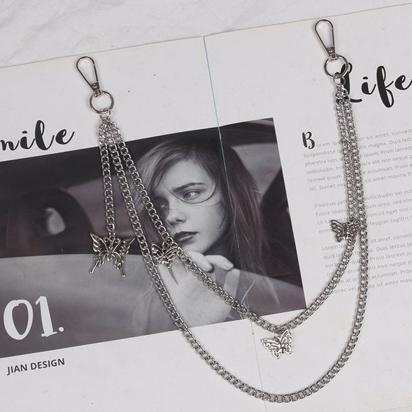 Cute Womens Butterflys Jeans Chain Silver Double Layers Astronaut Wallet Chains Jeans Chain For Women