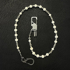 White Beaded Wallet Chain Turquoise Stone Bead Wallet Chain - iChainWallets