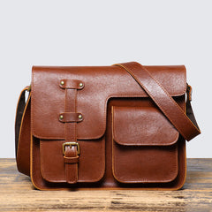 Brown Leather Messenger Bag with Flap A4 Flap Messenger Bag for Men - iwalletsmen