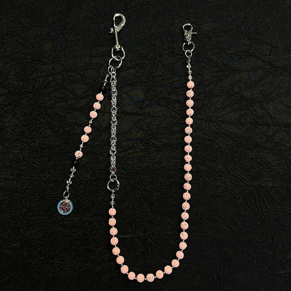 Pink Lavastone Beaded Wallet Chain Long Bead Wallet Chain for Women - iChainWallets